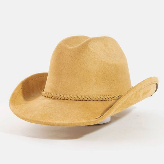 Collections by Fame Accessories - Western Braided Strap Faux Suede Cowboy Hat