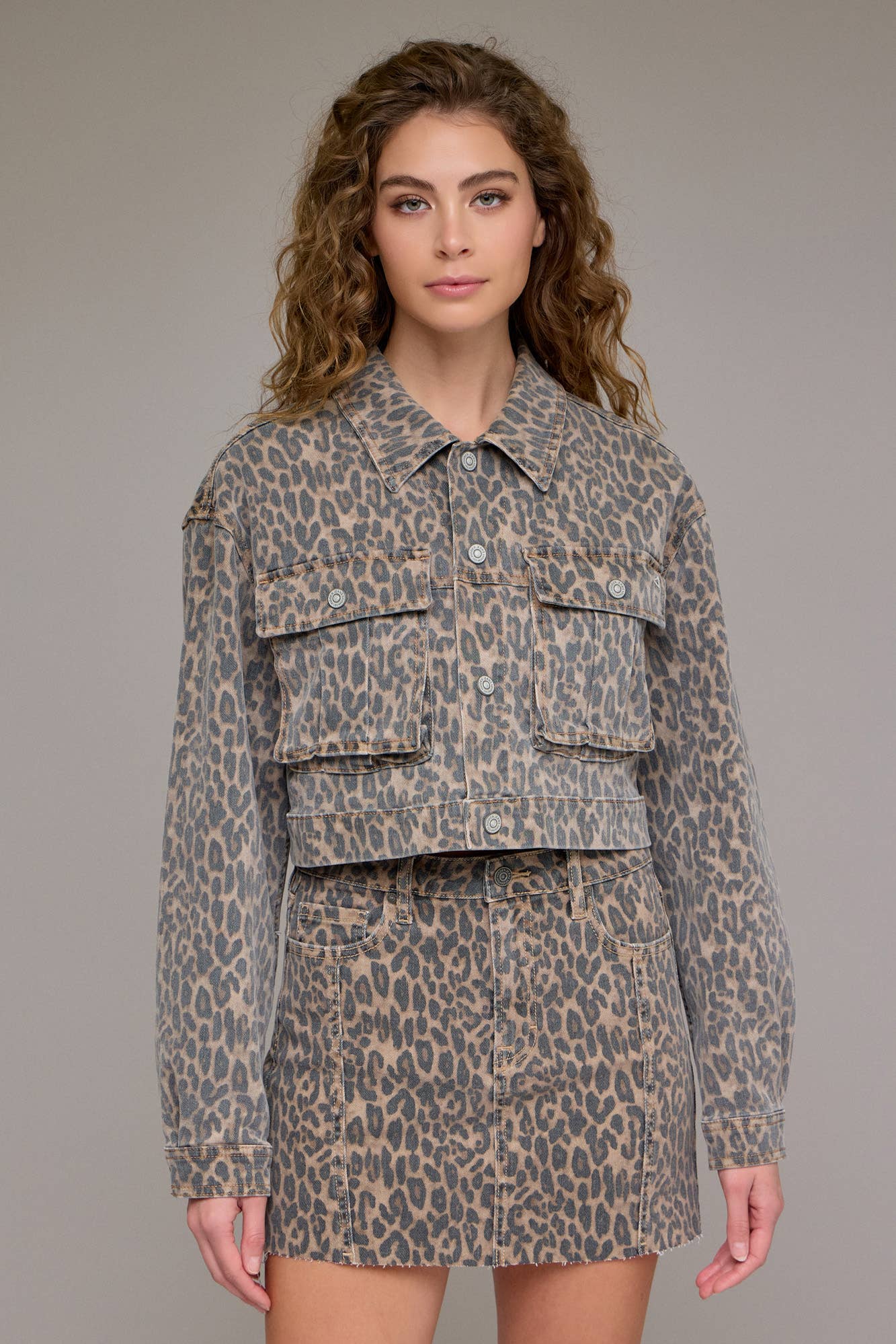 Hidden Jeans - Cheetah Cropped Cargo Jacket