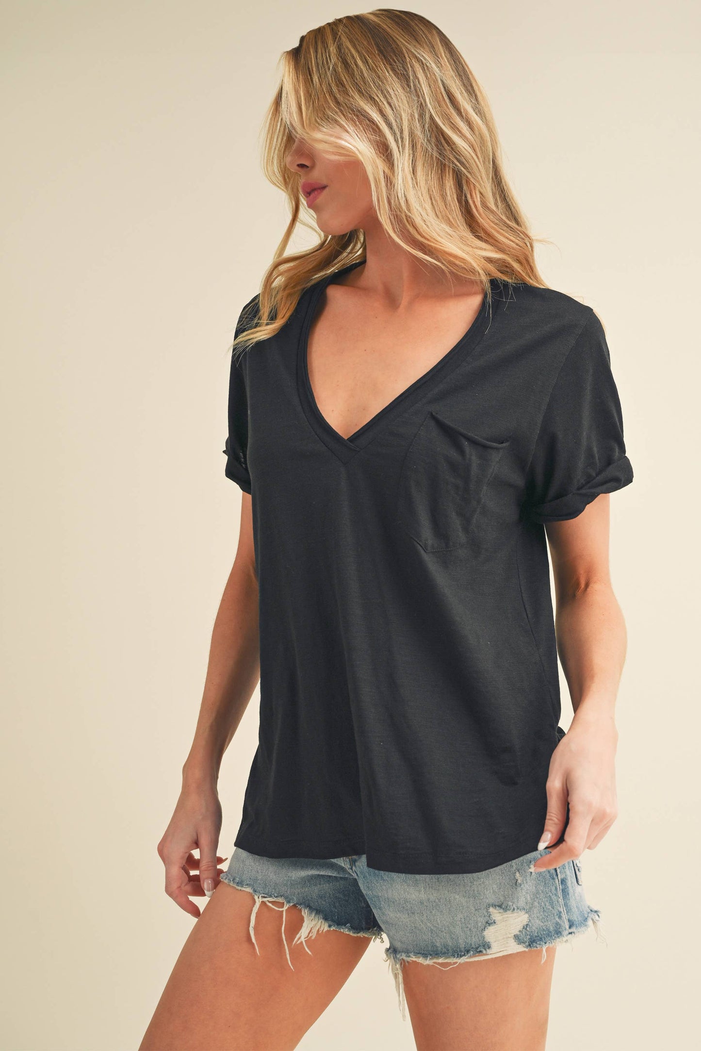 8286DK Zoie V-Neck Short Sleeve Top