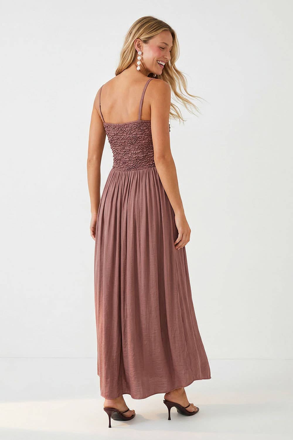 Naked Zebra - Smocked Maxi Dress With Cord Strap Detail