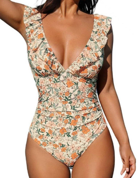 Dipped Shop - Floral Print Flounce Back String Tie Swimwear DPSW1001