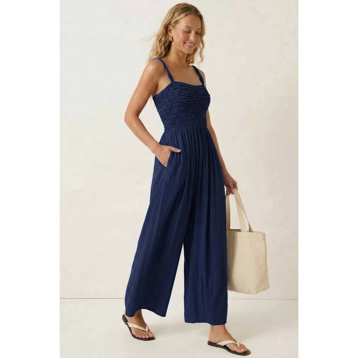 Naked Zebra - Cord Detail Smocking Jumpsuit