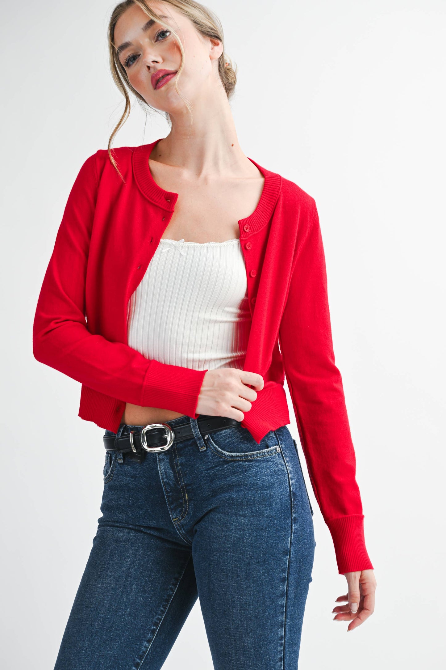 AEMI + CO - 5176GN Ribbed Button-Up Knit Cardigan