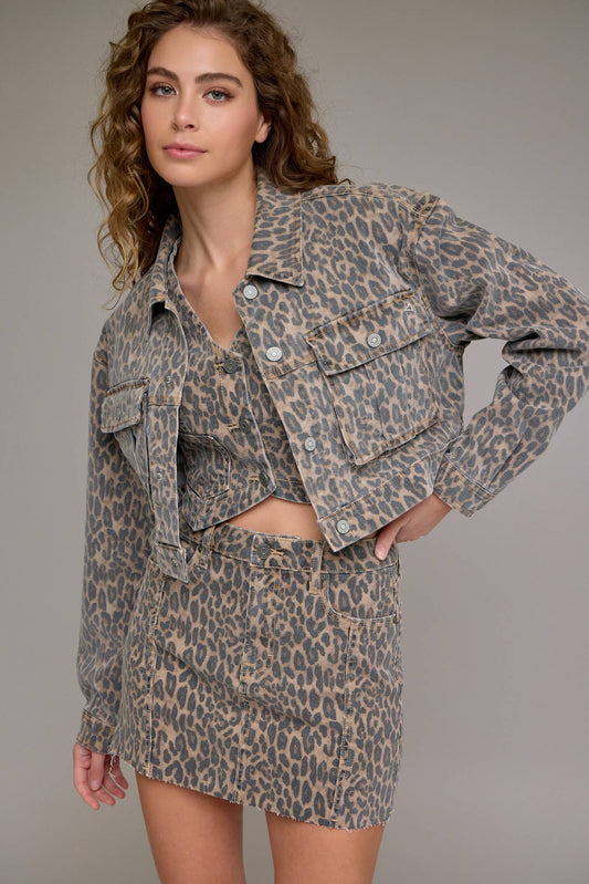 Hidden Jeans - Cheetah Cropped Cargo Jacket