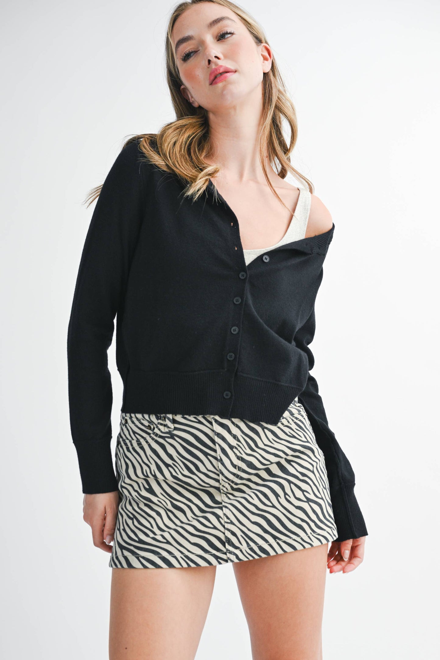 AEMI + CO - 5176GN Ribbed Button-Up Knit Cardigan