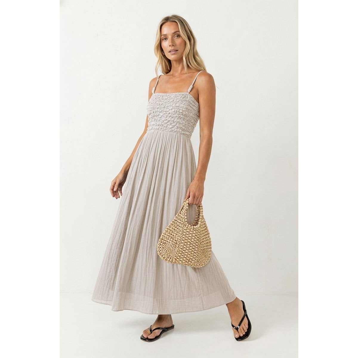 Naked Zebra - Smocked Maxi Dress With Cord Strap Detail