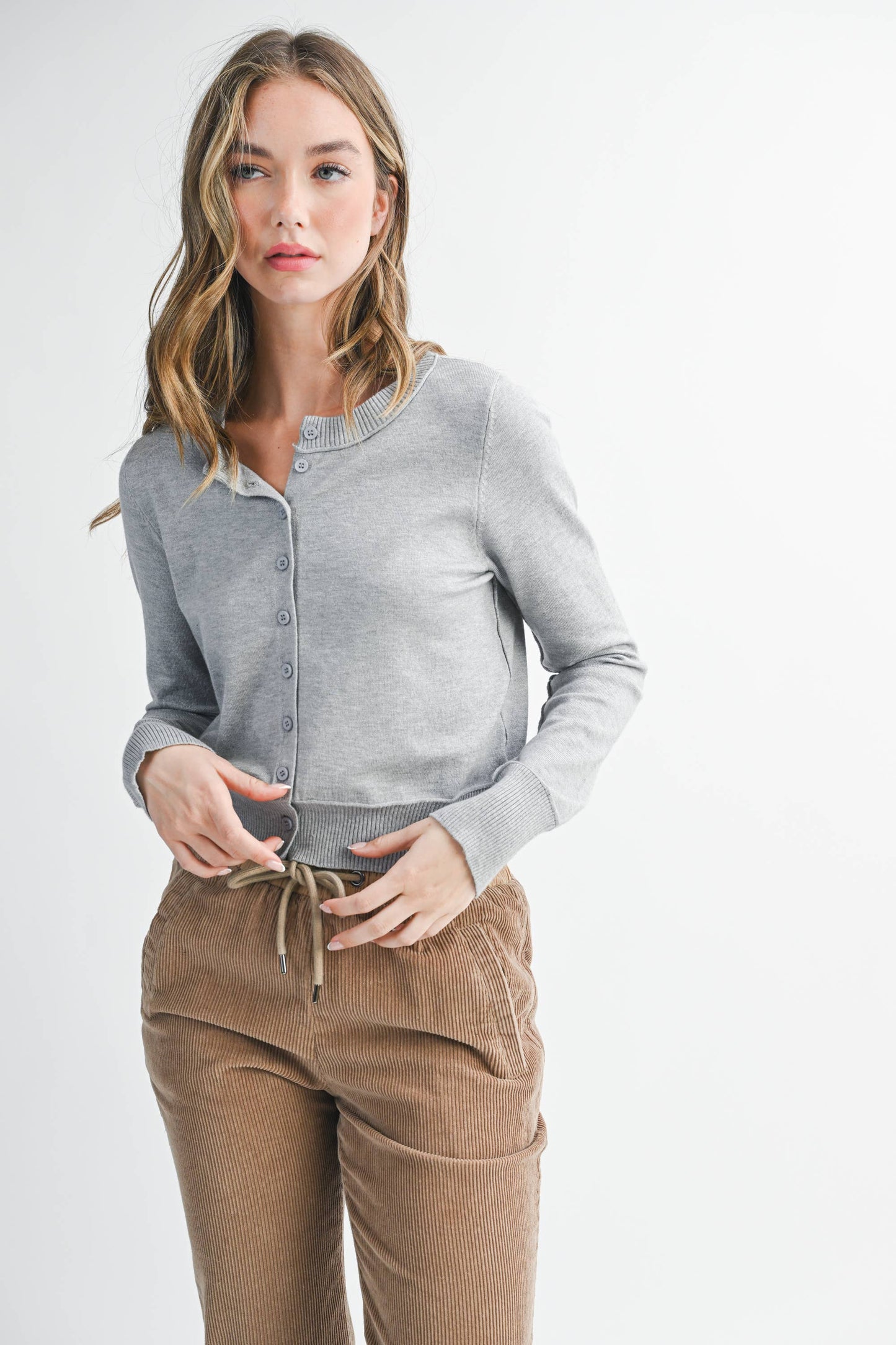 AEMI + CO - 5176GN Ribbed Button-Up Knit Cardigan