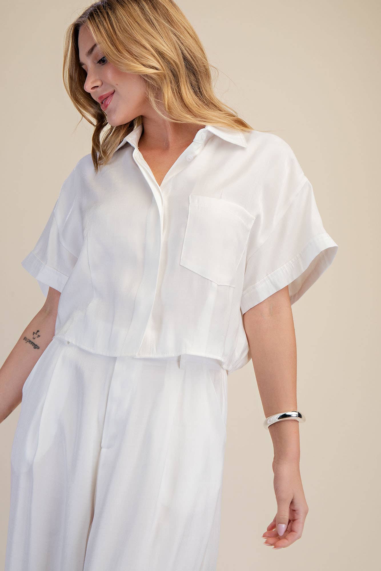 Glam - Collar Neck Short-Sleeve Crop Shirts