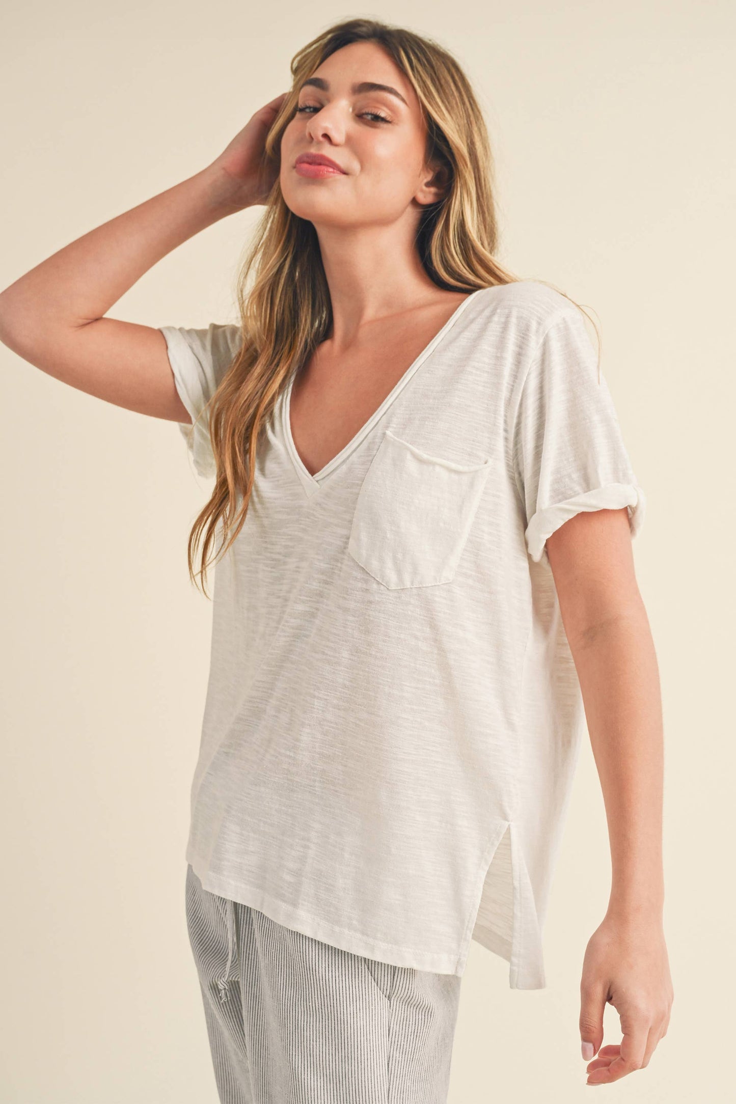 8286DK Zoie V-Neck Short Sleeve Top