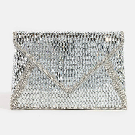 Collections by Fame Accessories - Studded Trim Full Rhinestone Envelope Hand Bag