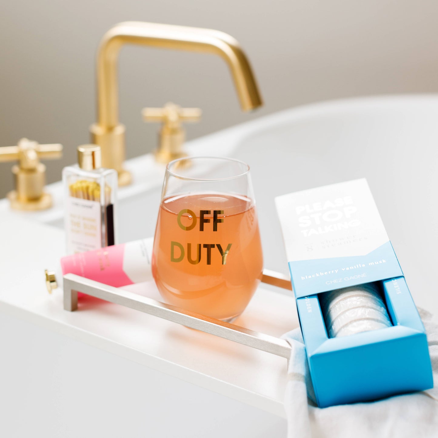 Chez Gagné - Off Duty - Gold Foil Wine Glass Stemless Wine Glass