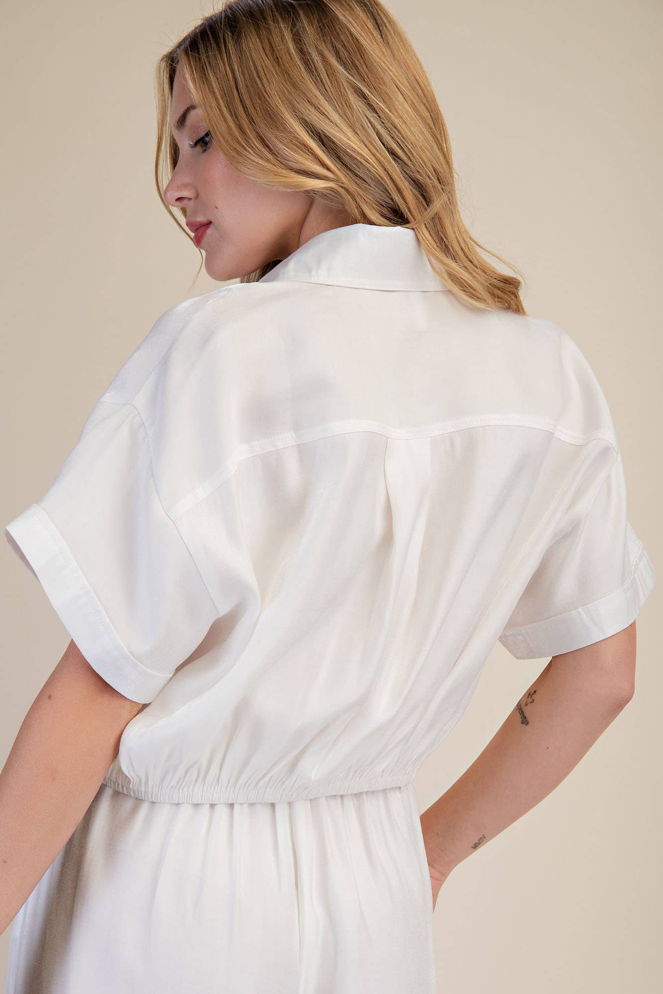 Glam - Collar Neck Short-Sleeve Crop Shirts