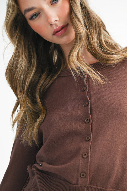 AEMI + CO - 5176GN Ribbed Button-Up Knit Cardigan