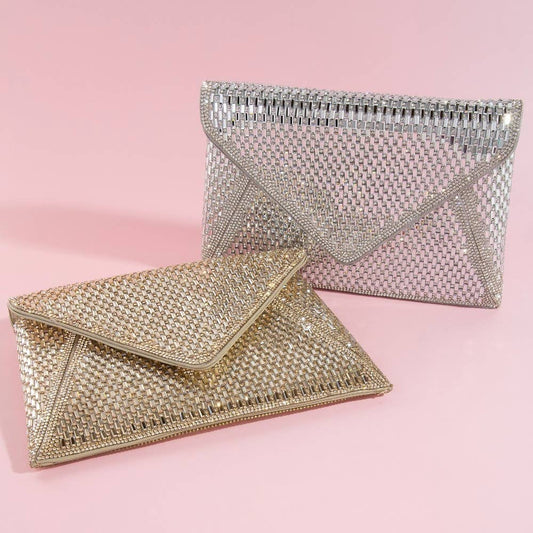 Collections by Fame Accessories - Studded Trim Full Rhinestone Envelope Hand Bag