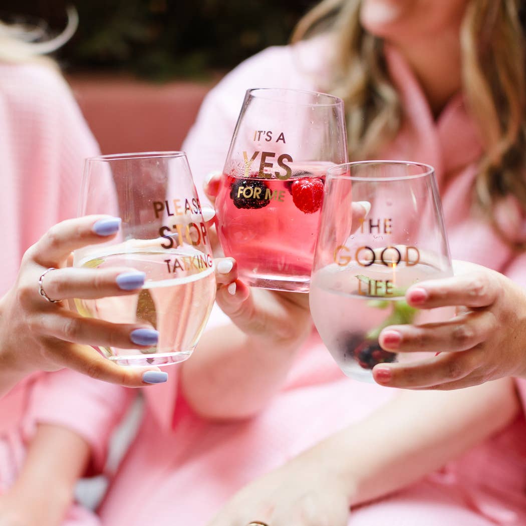 Chez Gagné - The Good Life - Gold Foil Stemless Wine Glass