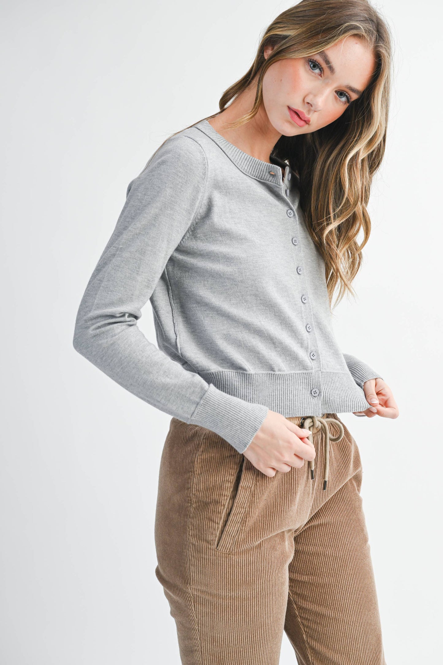 AEMI + CO - 5176GN Ribbed Button-Up Knit Cardigan