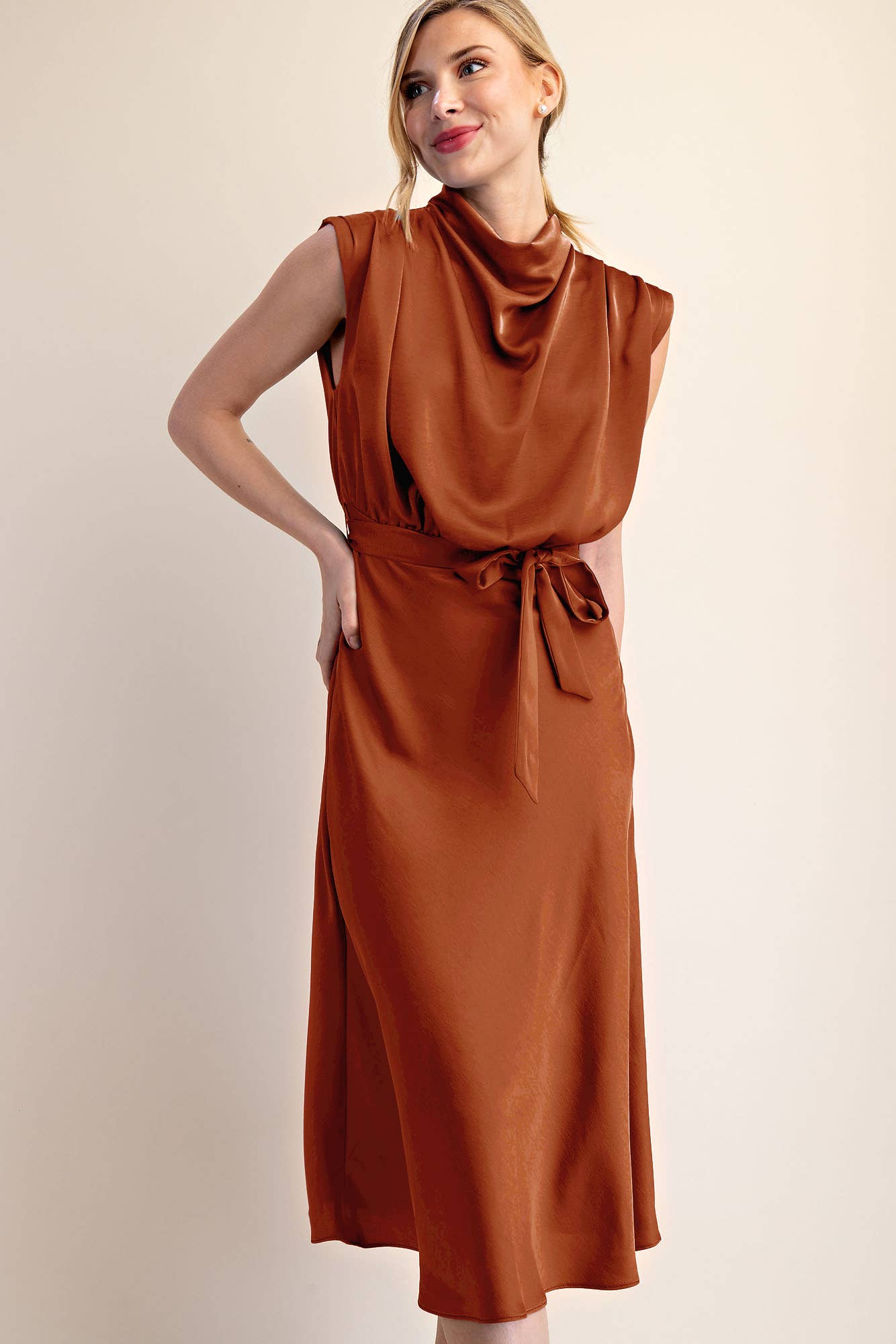 Glam - Cowl Neck Midi Dress