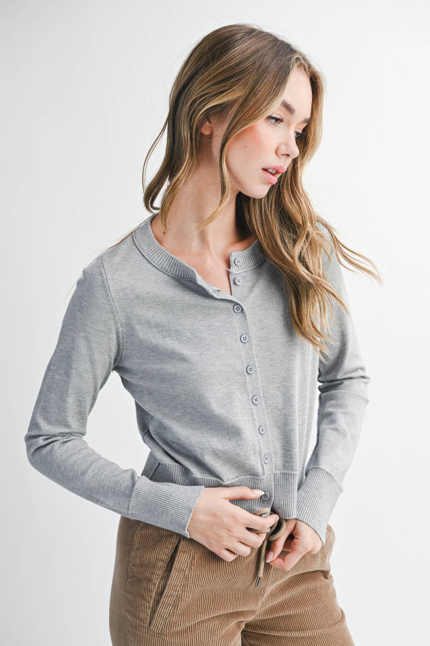 AEMI + CO - 5176GN Ribbed Button-Up Knit Cardigan
