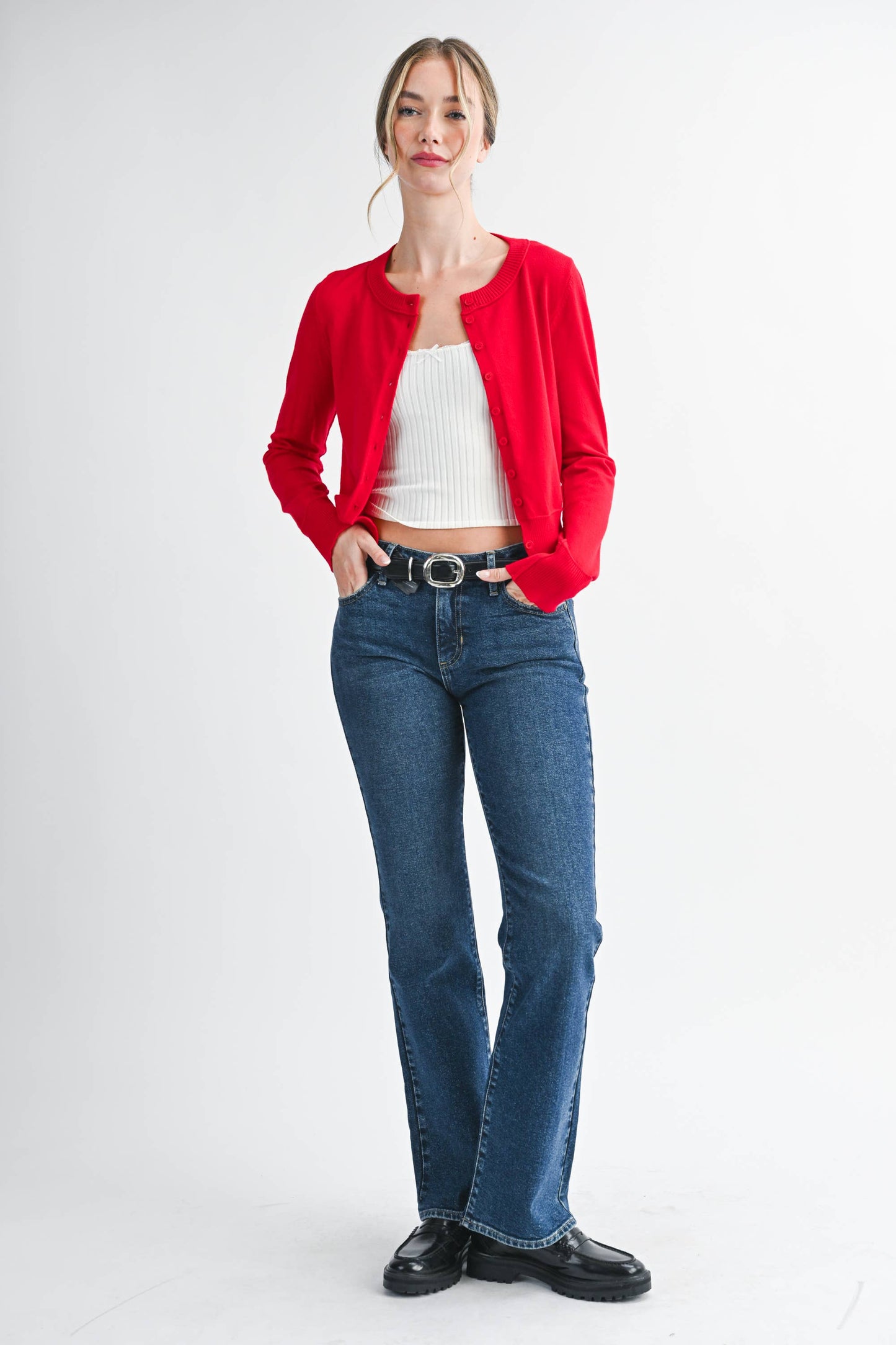 AEMI + CO - 5176GN Ribbed Button-Up Knit Cardigan