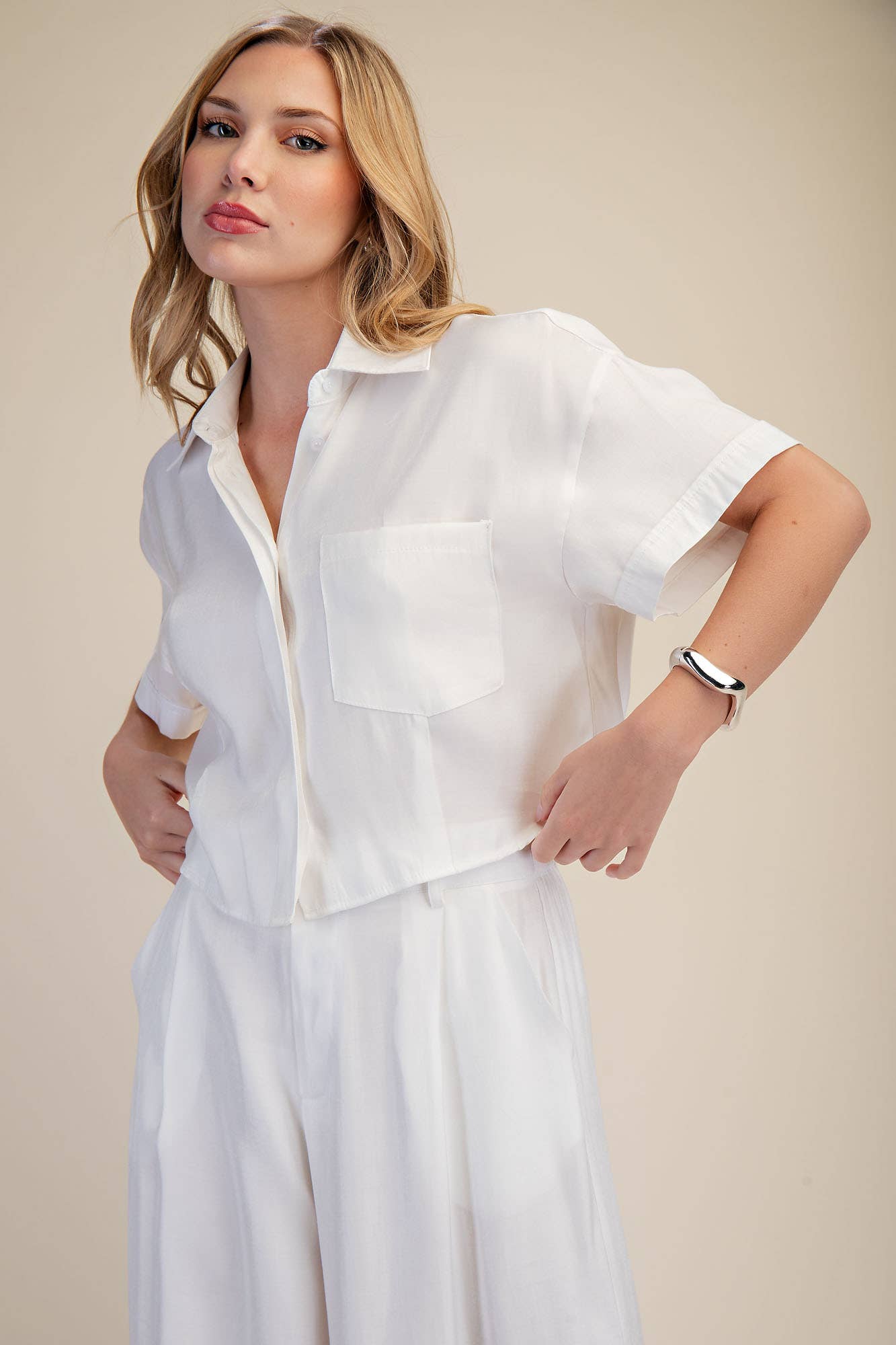 Glam - Collar Neck Short-Sleeve Crop Shirts