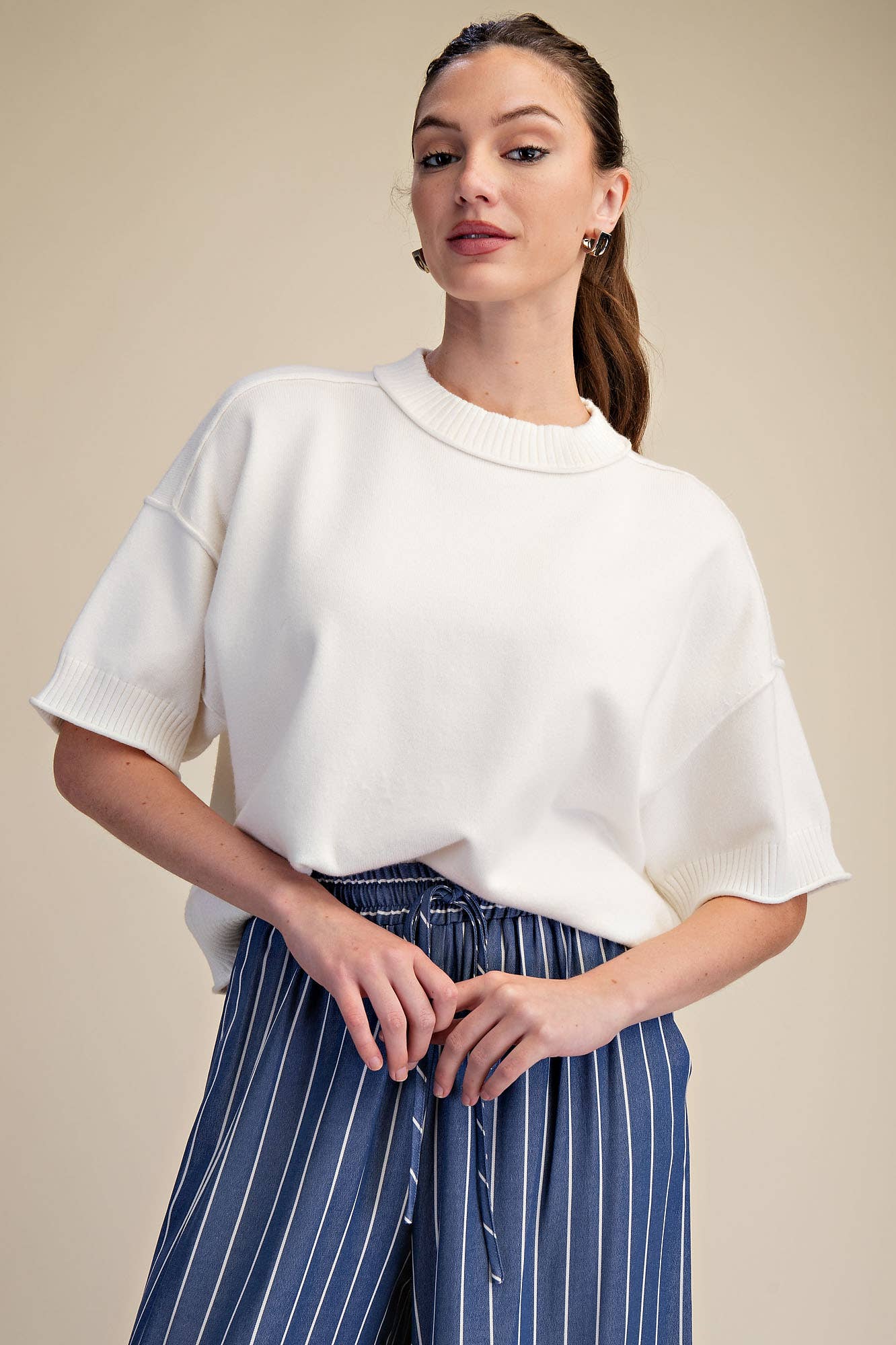 Glam - Crew-Neck Elbow-Length Sleeves Sweater
