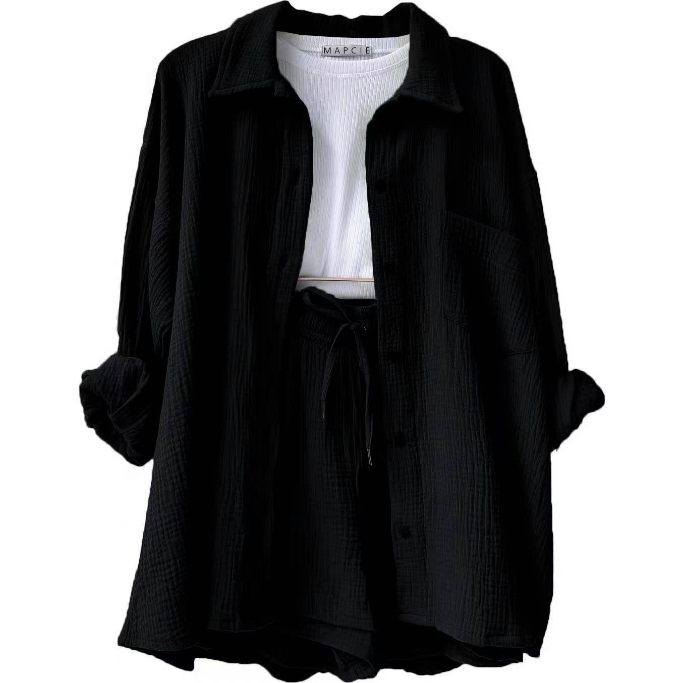Mapcie - LONG SLEEVE WITH SHORT BUTTON DOWN SET