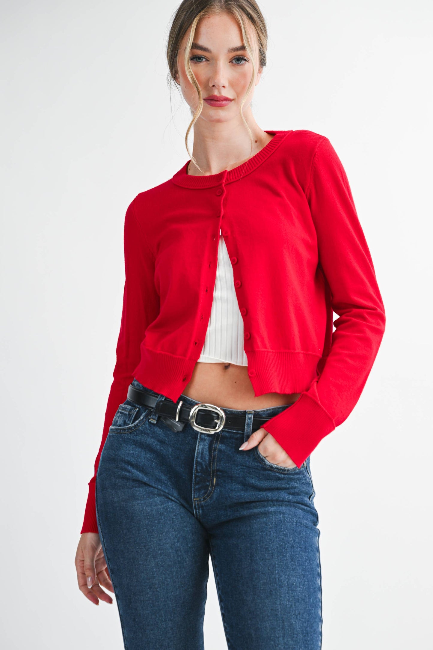 AEMI + CO - 5176GN Ribbed Button-Up Knit Cardigan
