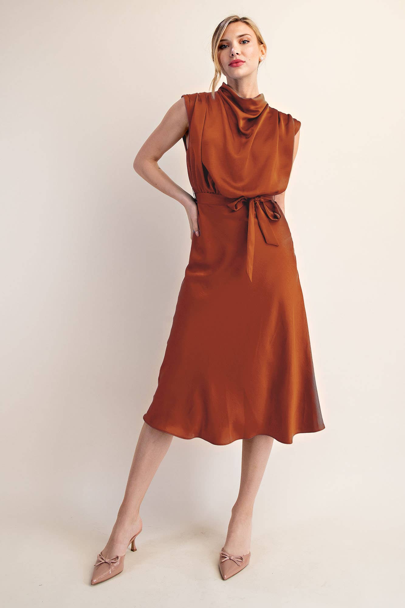 Glam - Cowl Neck Midi Dress