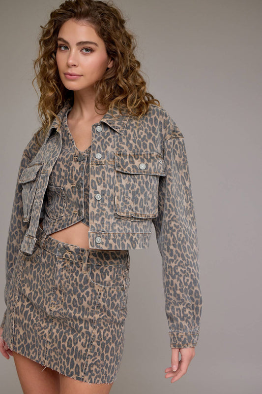 Hidden Jeans - Cheetah Cropped Cargo Jacket