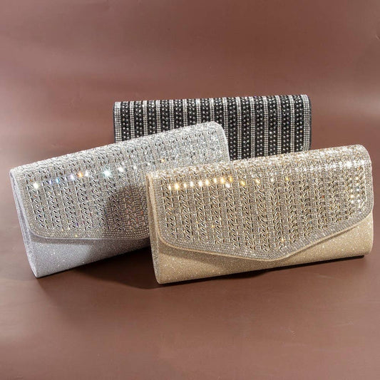 Collections by Fame Accessories - Rhinestone Studded Detail Clutch Bag